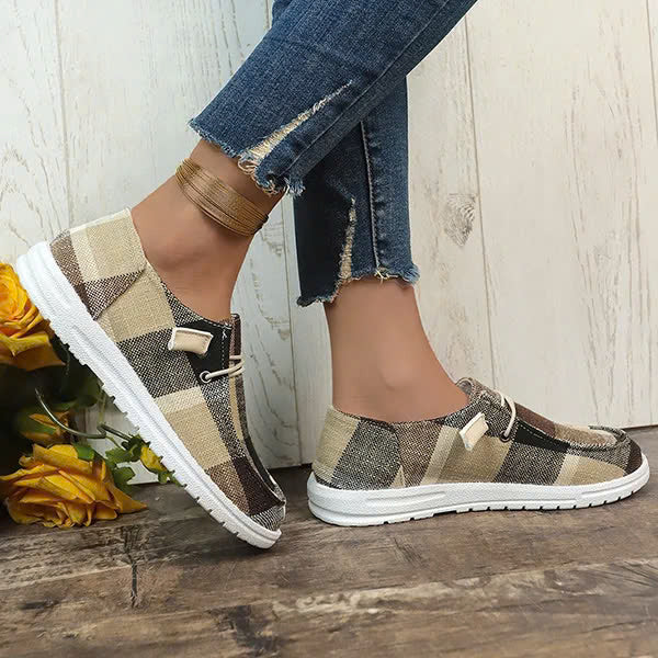 Plaid Charm Slip-On Shoes